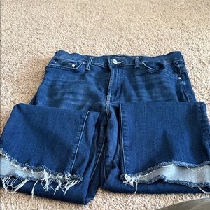 MOTHER Dark Blue Raw Hem Cropped Jeans